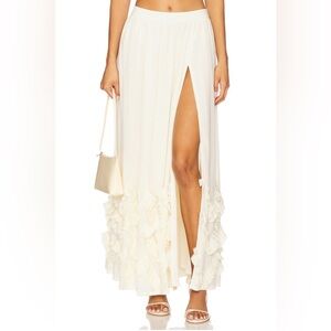 MAJORELLE Cream Maxi Skirt with Ruffle Detail